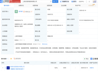 報喜鳥上海新設子公司，拓展針紡織品及原料銷售業務
